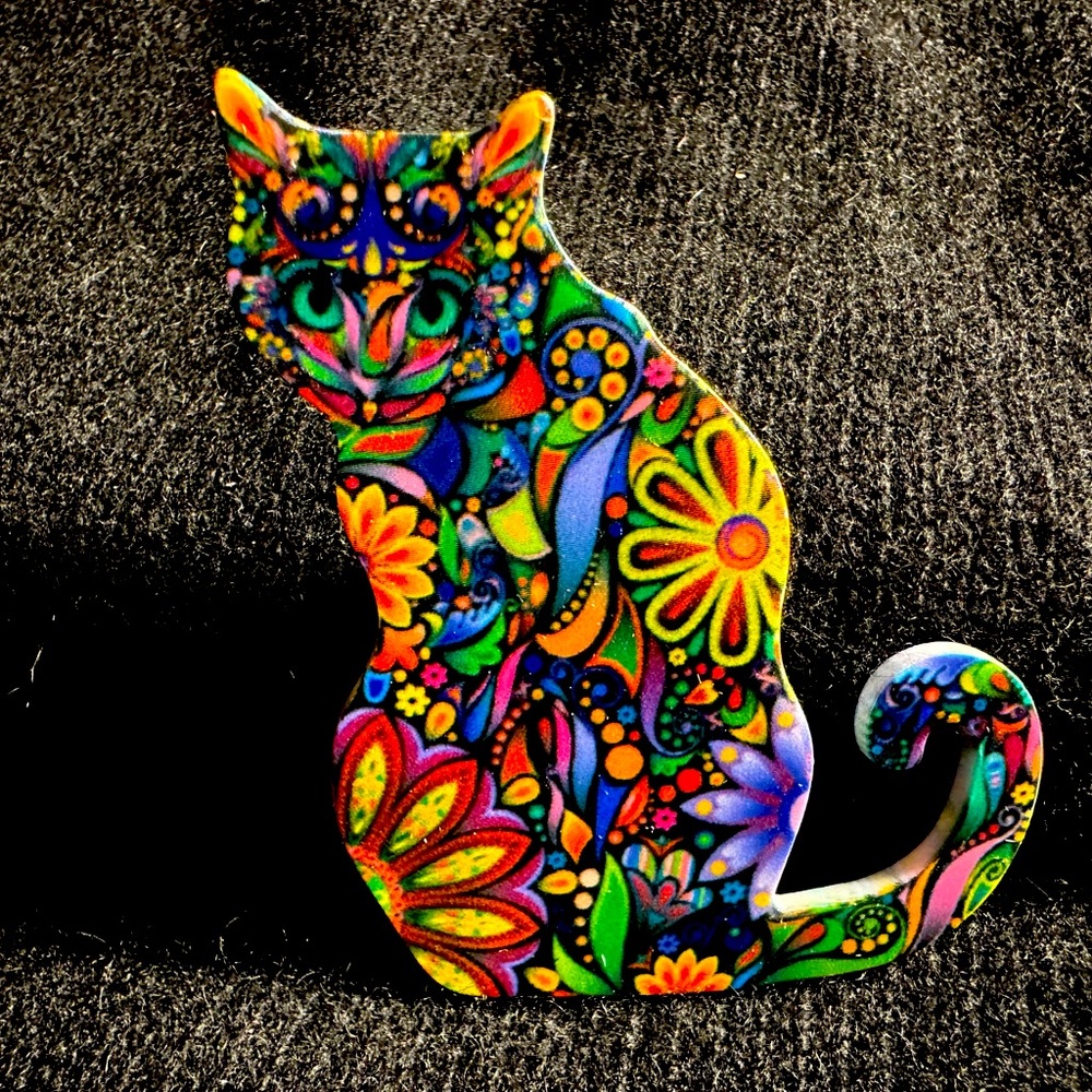 Enamel Paisley Cat Pin